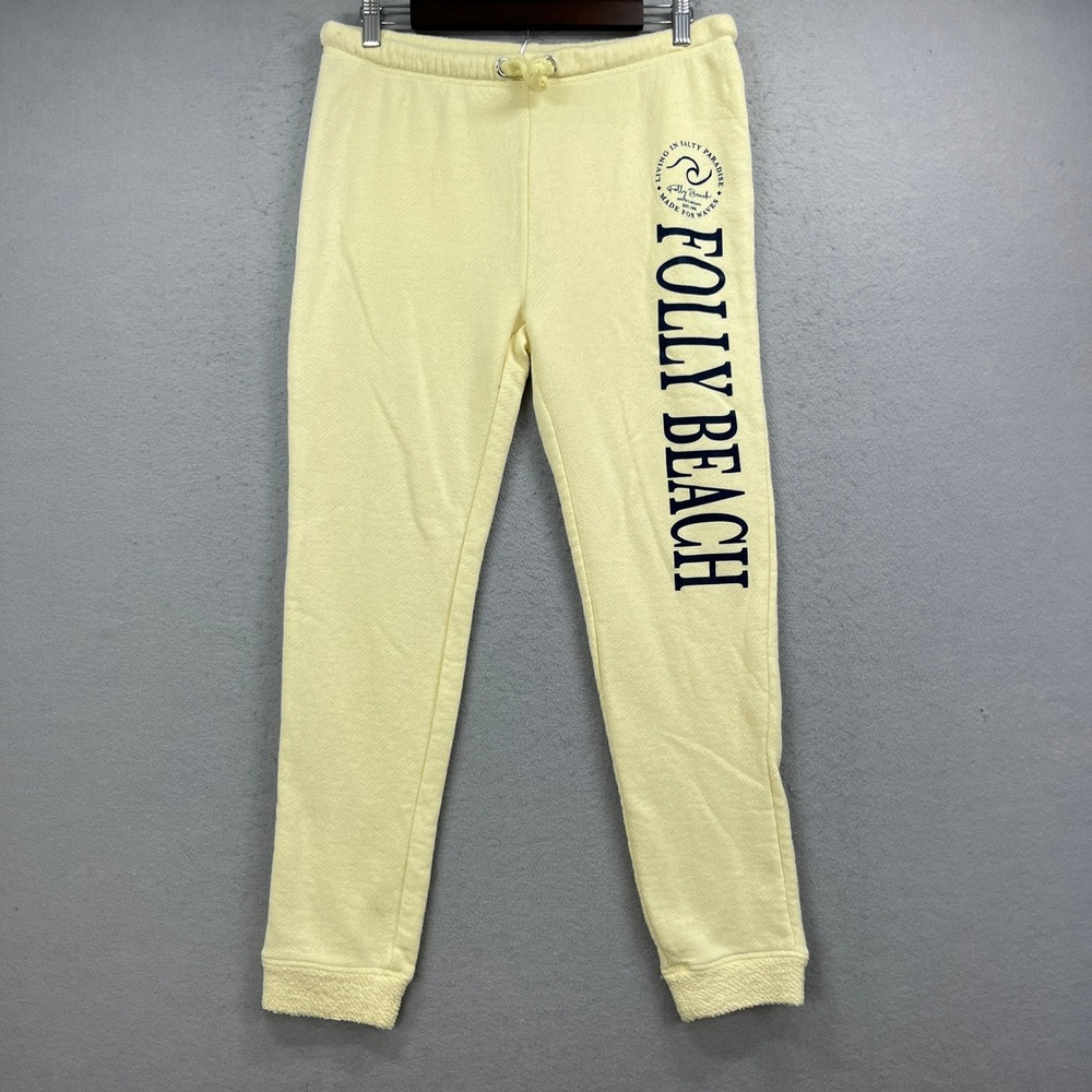 Folly Beach Ocean Drive Sweatpants Womens Medium Yellow Jogger Graphic Souvenir